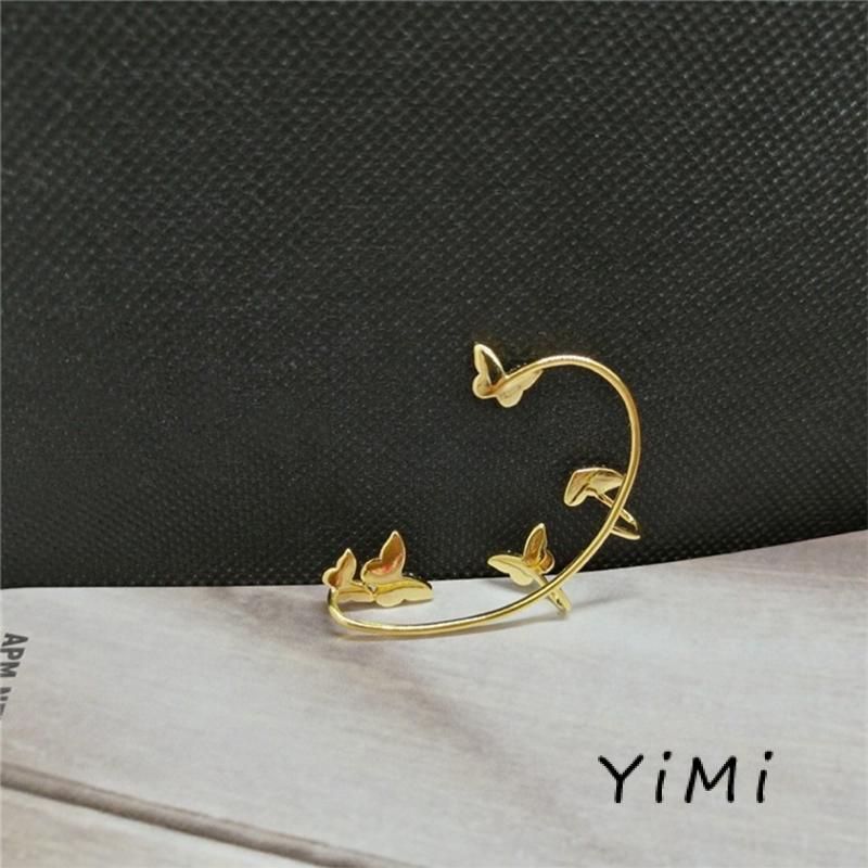 Khuyên kẹp tai thiết kế hình cánh bướm/ nơ/ ngôi sao kiểu chuỗi dài phối tua đính pha lê thanh lịch thời trang cho nữ