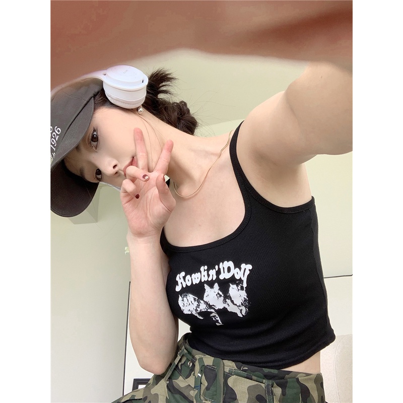 Cocory vn Áo Hai Dây Dệt Kim Dáng Ôm In Họa Tiết Phong Cách Vintage Thời Trang Mùa Hè Quyến Rũ Cho Nữ