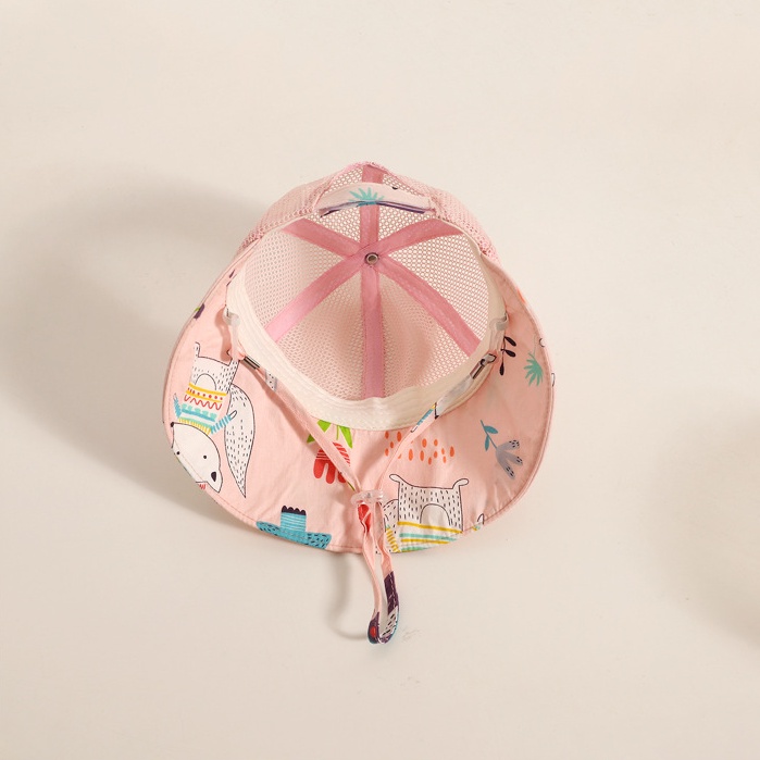 Mũ Lưỡi Trai Vành Rộng Phối Lưới Thoáng Khí In Họa Tiết Dễ Thương Cho Bé