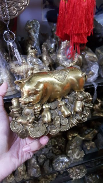 Tượng Heo Vàng và Đàn Con Tài Lộc dài 15cm