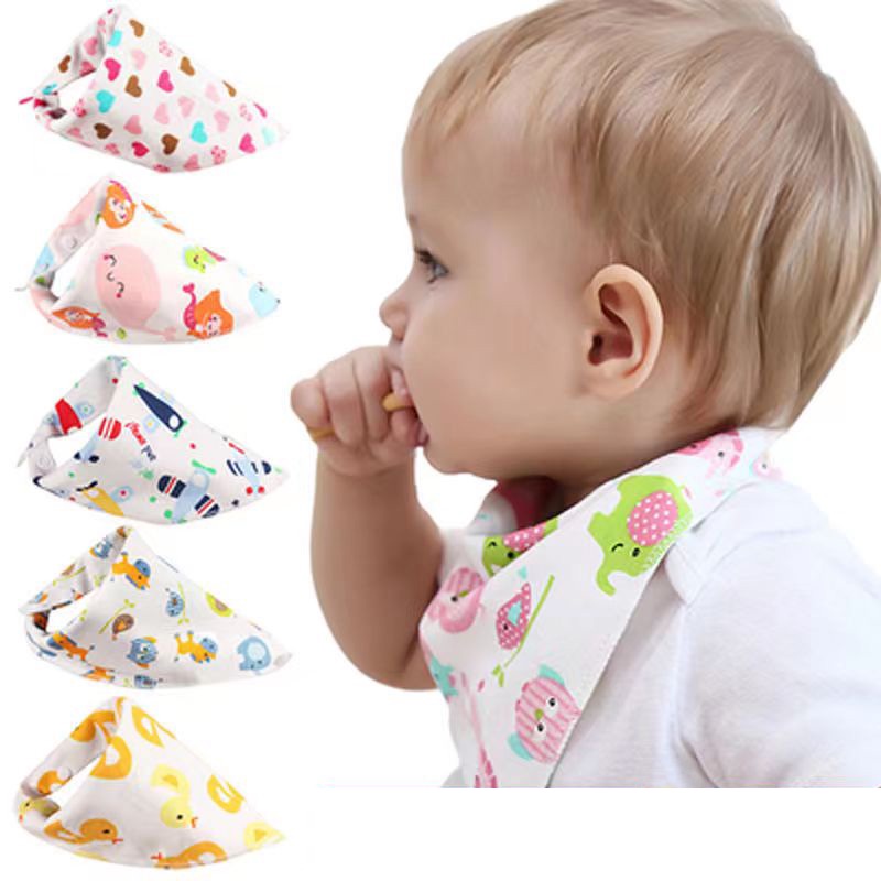 Yếm Ăn Cotton Hình Tam Giác Kiểu Hoạt Hình Xinh Xắn Cho Bé