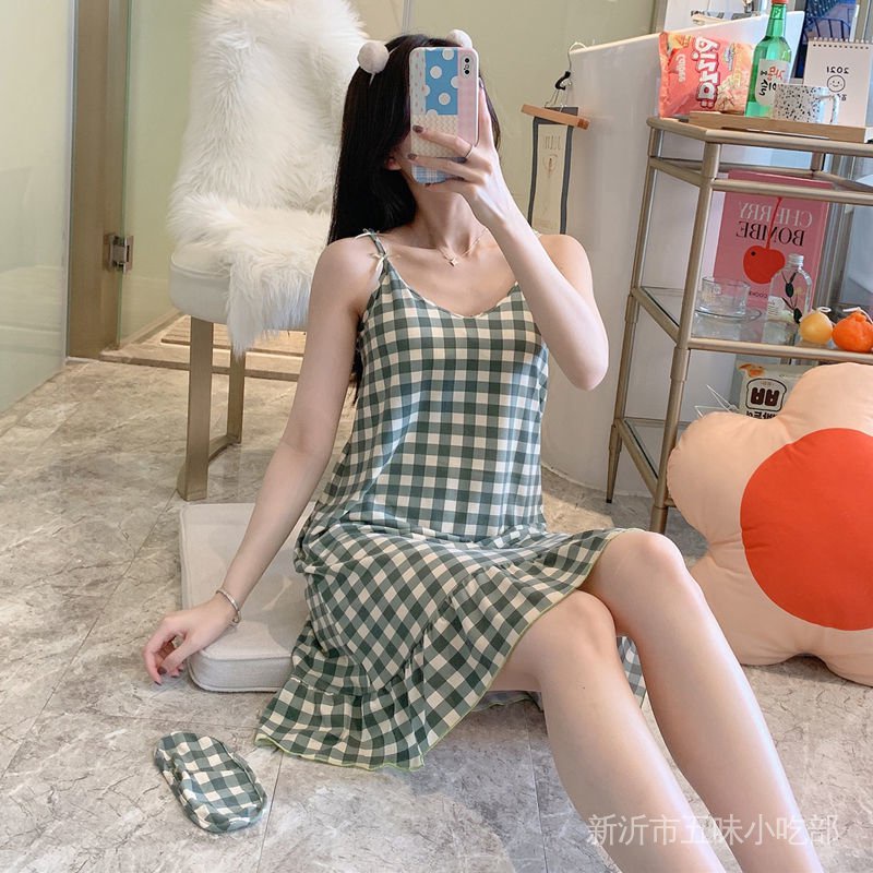 Đầm Ngủ Hai Dây Có Mút Đệm Ngực In Hoạt Hình Phong Cách Hàn Quốc Thời Trang Mùa Hè Cho Nữ