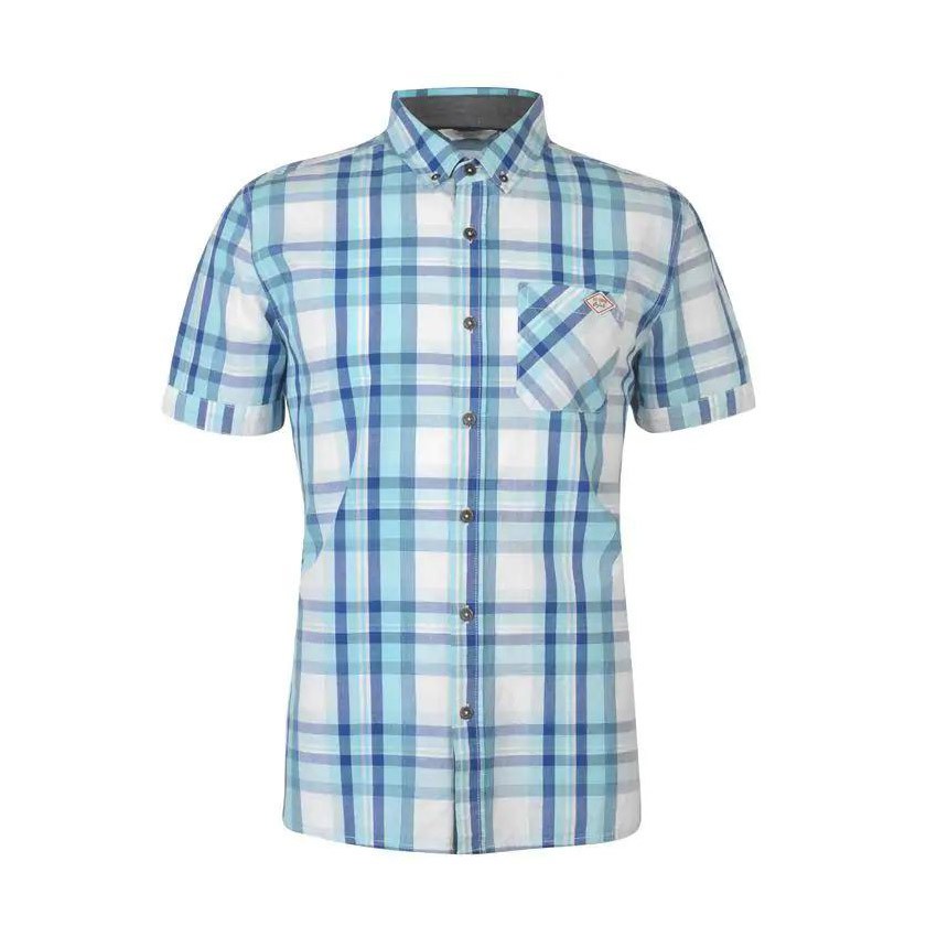 [ Size S ] Áo Sơ Mi Nam Ngắn Tay Lee Cooper Check Whte Turq Blue