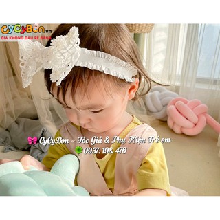 Băng Đô Turban Cho Bé Gái Thun Co Giãn Kiểu Nơ Ren Màu Trắng Đính Hạt Cực Xinh !