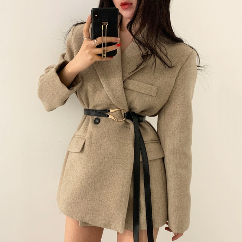 (Hàng Đẹp)ẢNh thật 4 hình cuối-2W129.Áo blazer dạ thu đông thắt đai kiểu mới sành điệu
