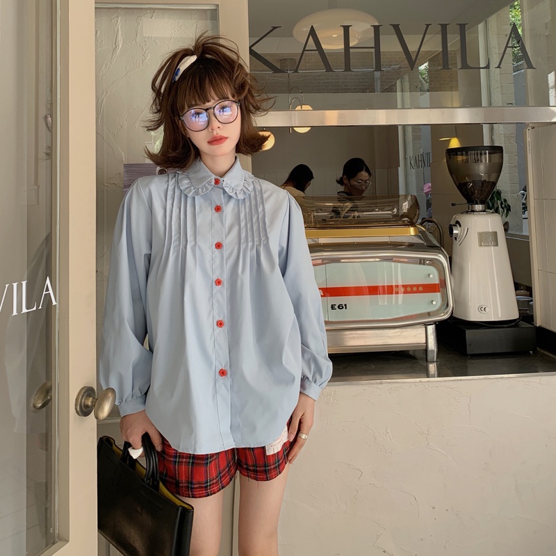 SUXI Áo Sơ Mi Tay Dài Phong Cách Hàn Quốc Ngọt Ngào Dễ Phối Đồ Thời Trang Mùa Thu Cho Nữ