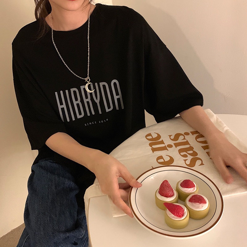 Áo Thun Ngắn Tay Cổ Tròn In Chữ Đơn Giản Thời Trang Nữ