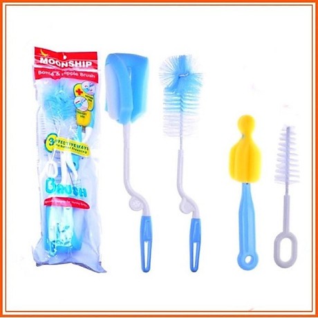 [ Freeship Đơn 50K siêu hot ] Cọ rửa bình sữa, rửa bình nước, rửa bát 4 chi tiết - vệ sinh sạch sẽ Moonship