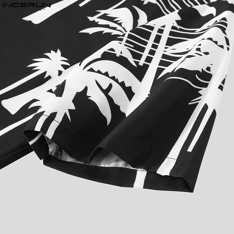 INCERUN Áo Sơ Mi Tay Ngắn Cổ Bẻ In Họa Tiết Độc Đáo Thời Trang Trẻ Trung Cho Nam