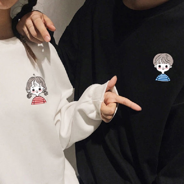 【ZHELIHANGFEI】Áo Thun Nỉ Tay Dài Dáng Rộng In Chữ Trẻ Trung Hợp Thời Trang Cho Cặp Đô