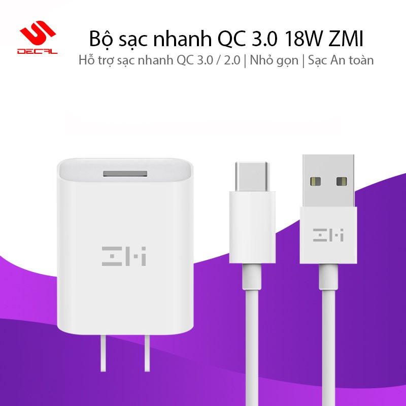 Bộ sạc nhanh 18W Quick Charge QC 3.0/2.0 ZMI model HA612