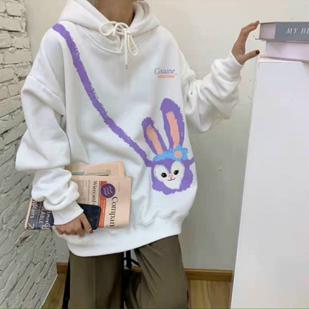 Áo khoác hoodie nỉ nam nữ form rộng XUKA SHOP in hình túi thỏ , phong cách unisex có 2 màu Trắng Tím | BigBuy360 - bigbuy360.vn
