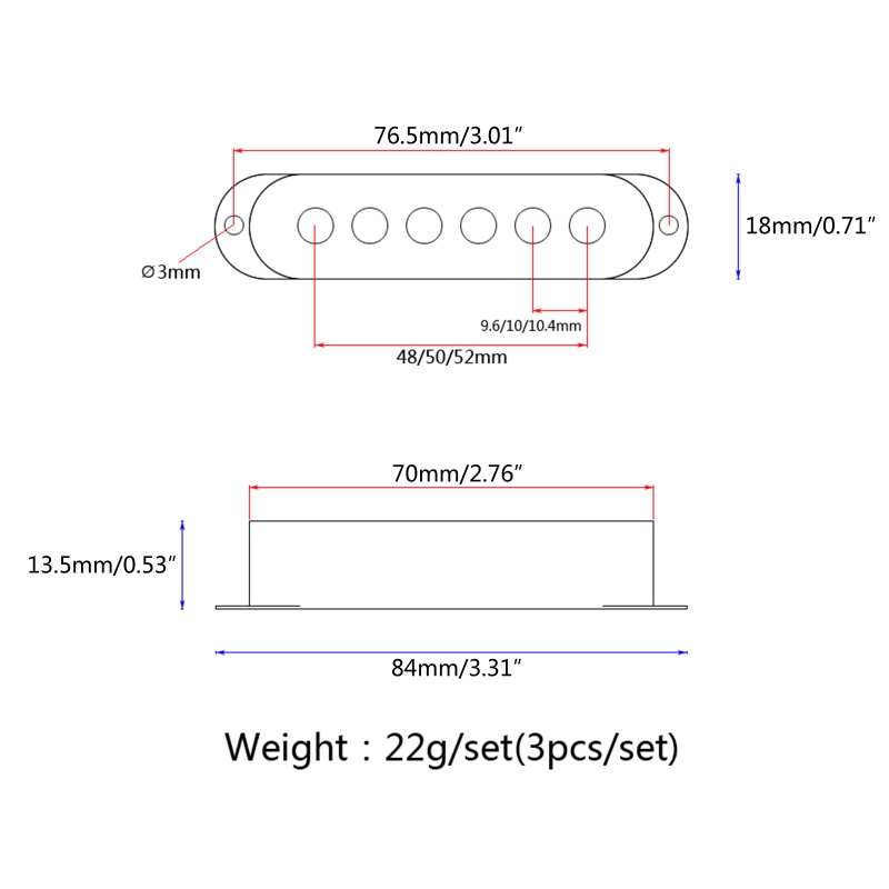 Bộ 3 Vỏ Bọc Pickup Đàn Guitar Điện Một Cạnh 48mm / 50mm / 52mm Bằng Đồng Thau