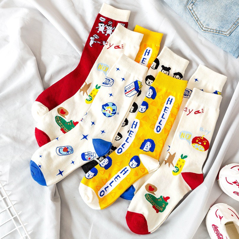 Vớ Tất Cotton Họa Tiết Hoạt Hình Dễ Thương Unisex
