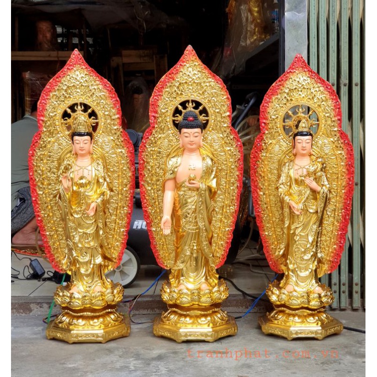 Bộ tượng Tây Phương tam thánh 60cm dát vàng