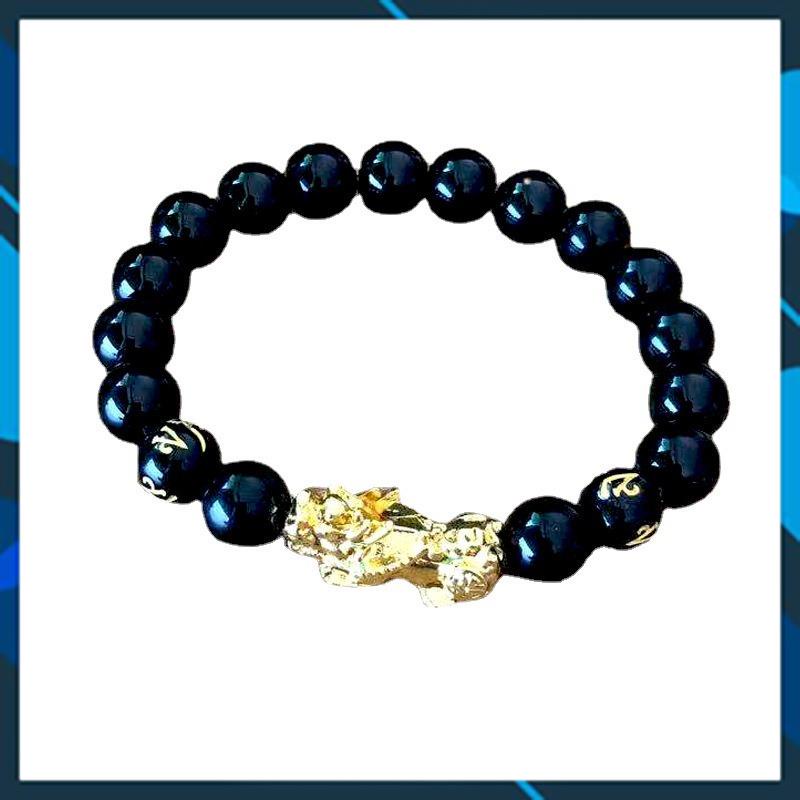Vòng tay Tỳ Hưu hạt tròn mạ vàng,mang lại may mắn,tài lộc,Hạt đen đều, tròn, bóng đẹp.để trấn nhà, tránh tà khí,phát tài