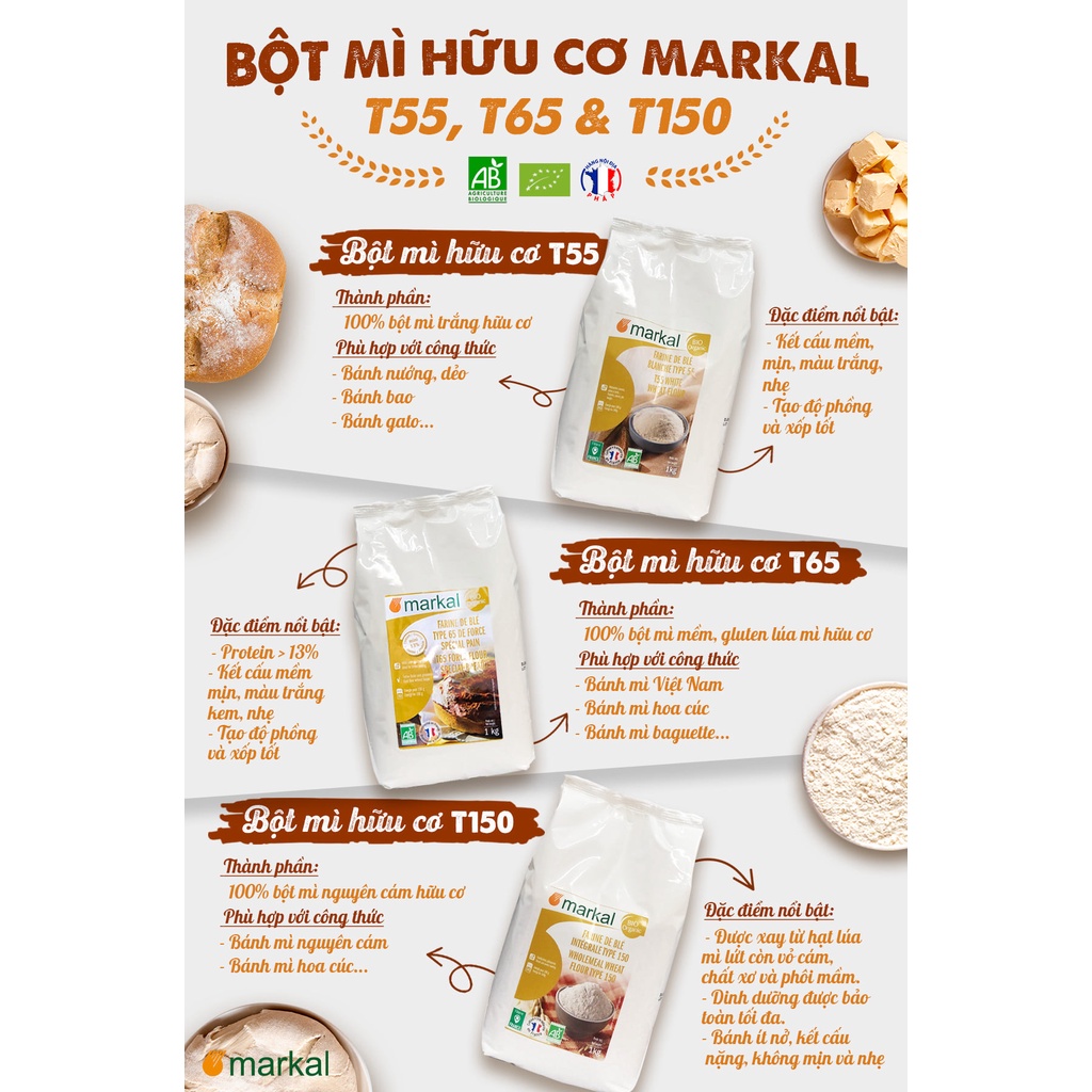 Bột Mì Trắng Đa Dụng Hữu Cơ T55 Markal 1kg - XanhSam Organic