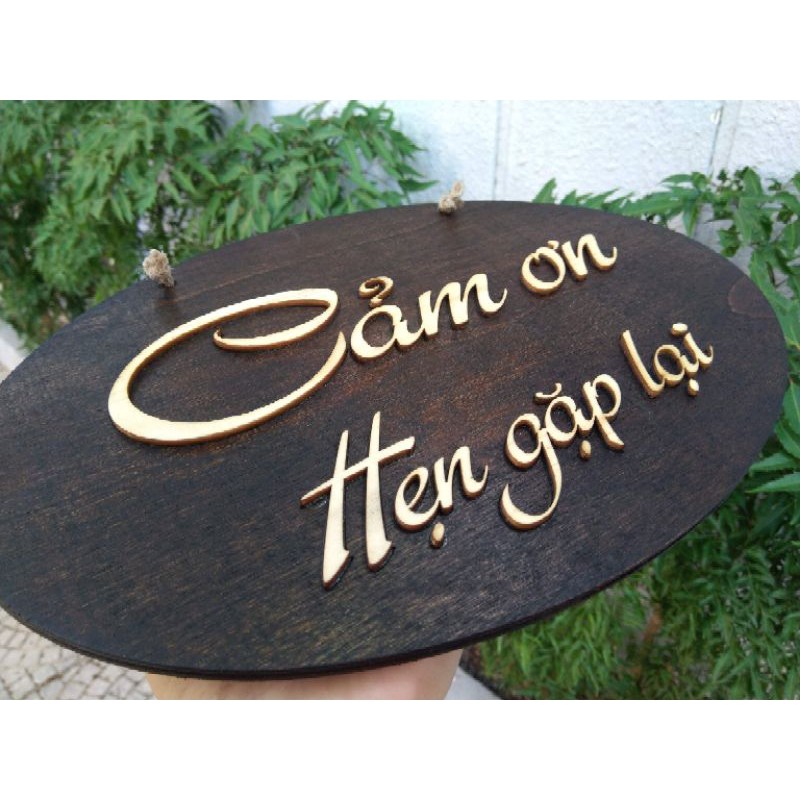 Bảng gỗ dán chữ gỗ 2 mặt nội dung "Mời vào/Cảm ơn" 3 mẫu xinh xắn + kèm dây treo - LUMYWOOD DECOR