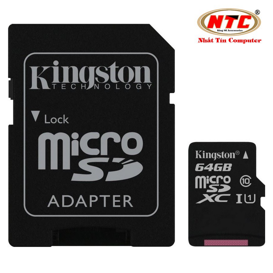 Thẻ nhớ microSDXC Kingston 64GB Class 10 U1 80MB/s kèm adapter (Đen) - Kèm Adapter