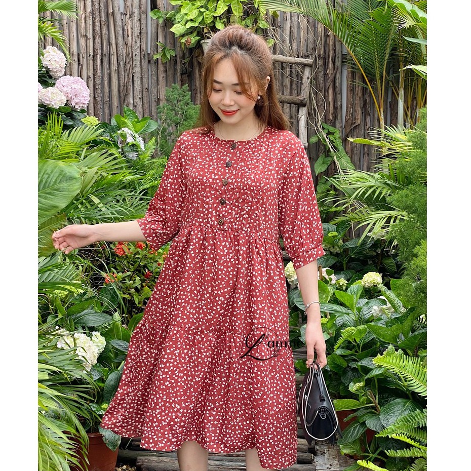 Váy bầu đẹp Gina Dress chất lụa Hàn mềm mát có khuy cài thuận tiện cho mẹ bầu và sau sinh by LAMME