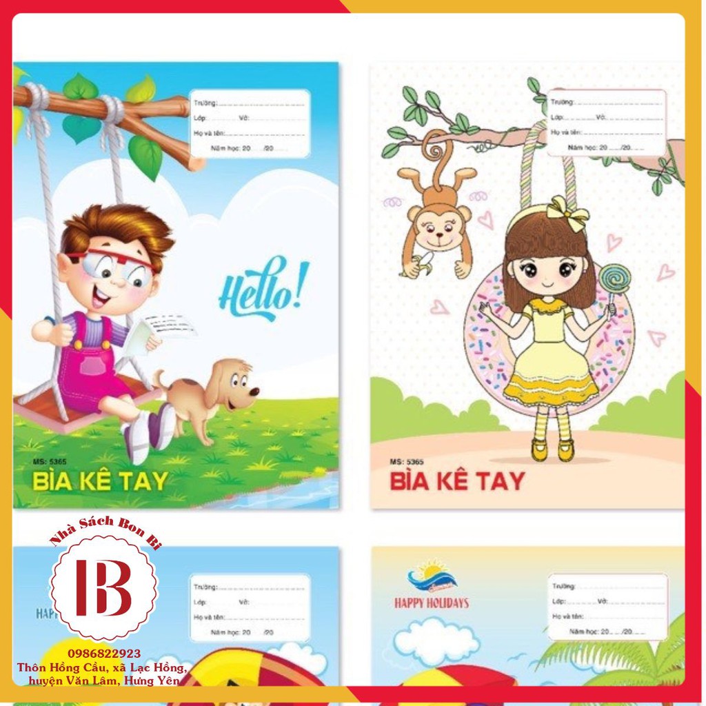 5 TỜ BÌA KÊ TAY HẢI TIẾN, BÌA CÁN BÓNG, HÌNH ẢNH ĐẸP, SẮC NÉT, có in bảng chữ cái và bảng cửu chương