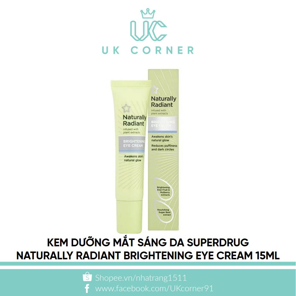 Kem dưỡng mắt sáng da Superdrug Naturally Radiant Brightening Eye Cream 15ml | BigBuy360 - bigbuy360.vn