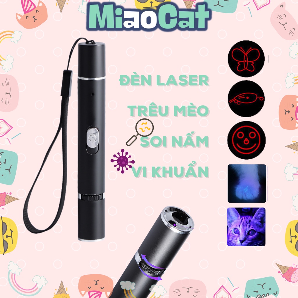 Đèn Laser Tia UV365 Tích Hợp GƯƠNG ĐEN Soi Vi Khuẩn &amp; Nấm Ở Thú Cưng LS003 MIAOCAT