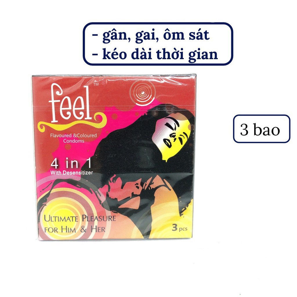 Bao Cao Su Kéo Dài Thời Gian Feel 4 in 1 Malaysia Hộp 12 Bao và Hộp 3 Bao