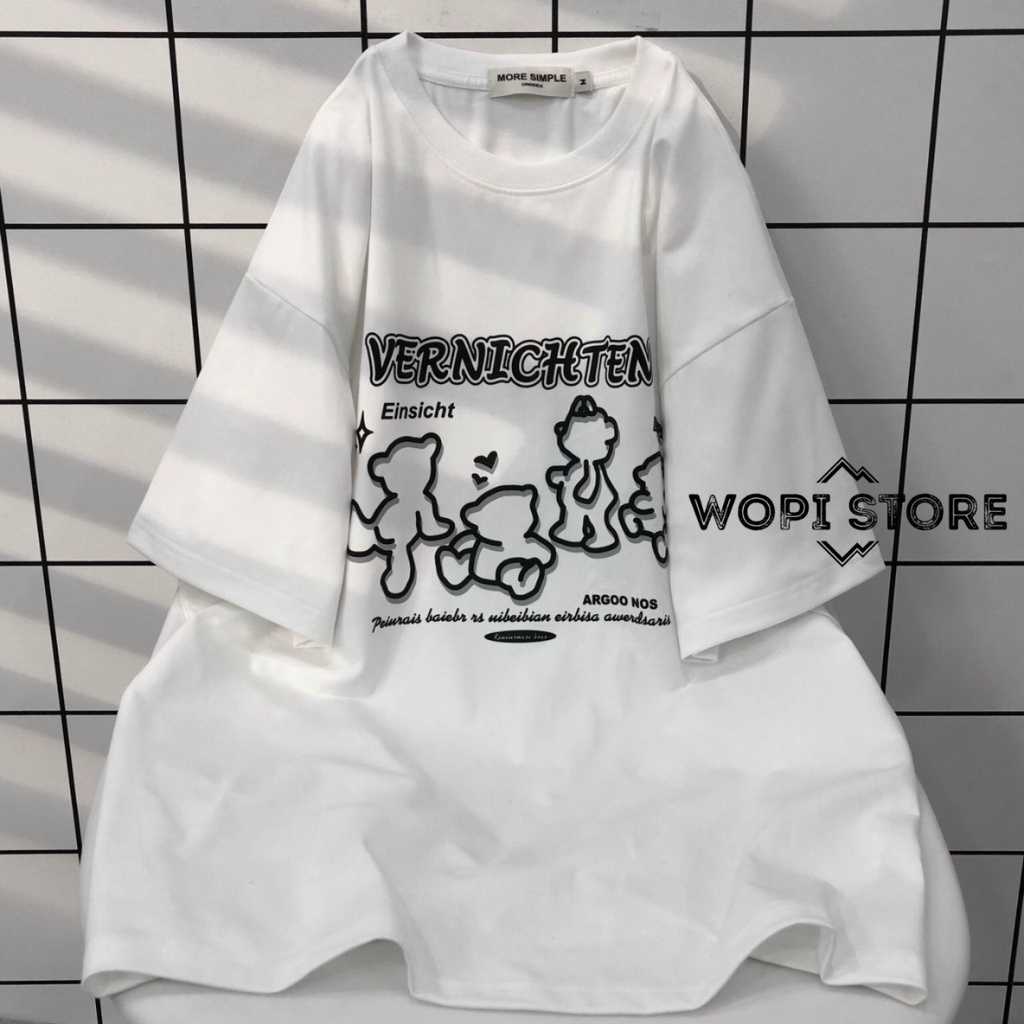 Áo Thun Tay Lỡ BEAR ARGOO TEE Vải Thun Cotton Form Rộng Phong Cách Hàn Quốc Unisex