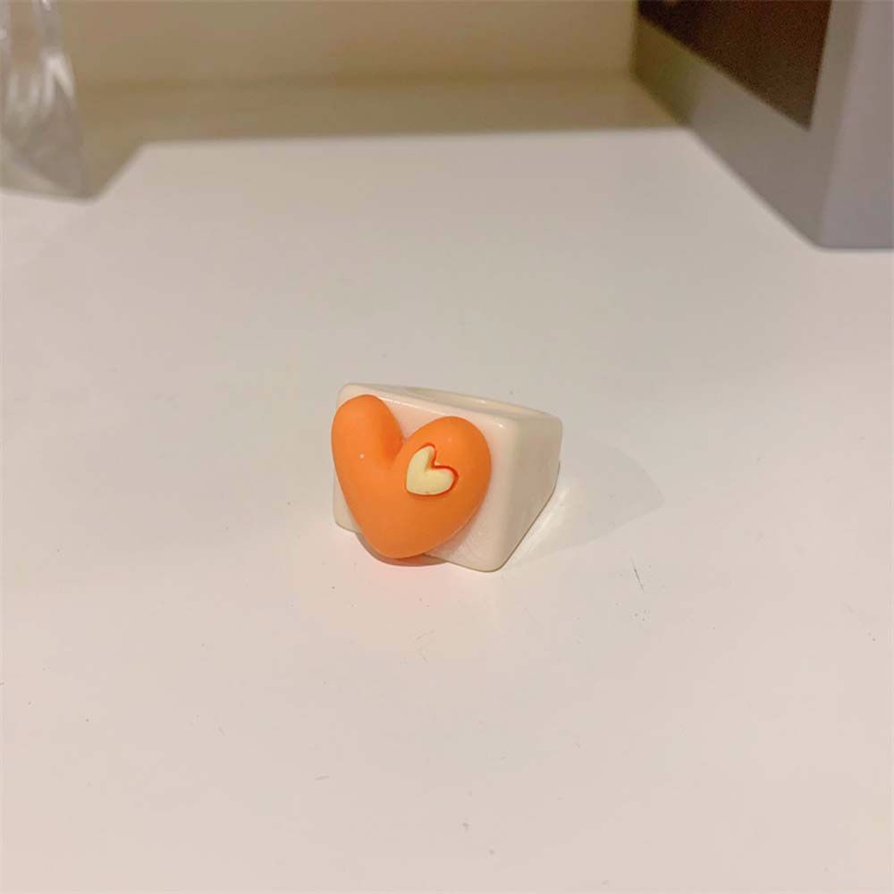 Nhẫn Nhựa Resin Acrylic Phối Màu Hình Trái Tim Lớn Thời Trang Hàn Quốc Cho Nữ