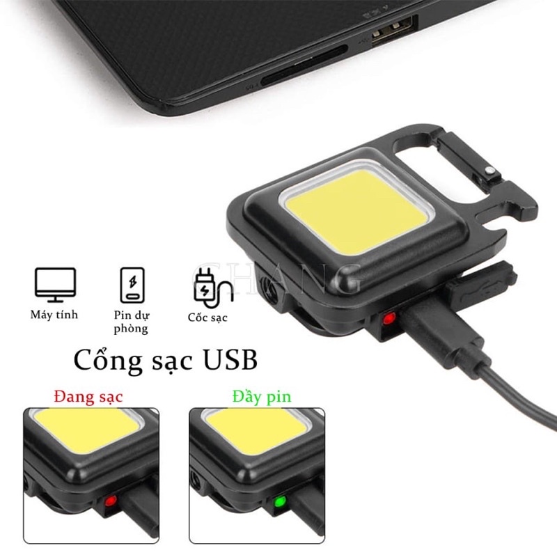 Móc Khóa Đèn LED Đa Năng Có Sạc USB Tích Hợp Mở Bia Nhỏ Gọn Tiện Dụng