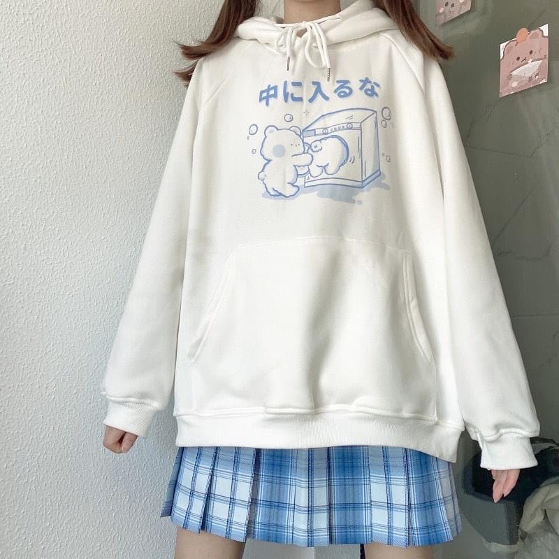Áo Hoodie Nỉ Bông Unisex Tay Dài Logo Chú Gấu