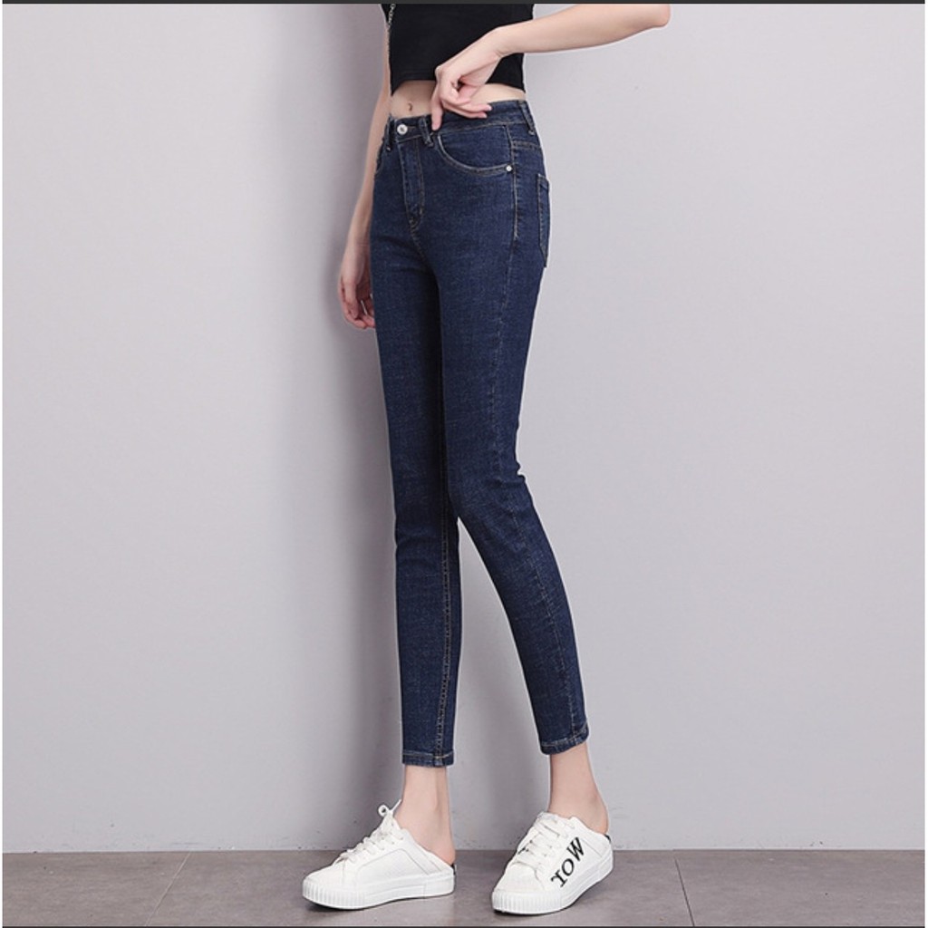 Quần jean nữ lưng cao màu xanh tiêu co giãn siêu tôn giáng ( CÓ BIG SIZE ) 003-sp56