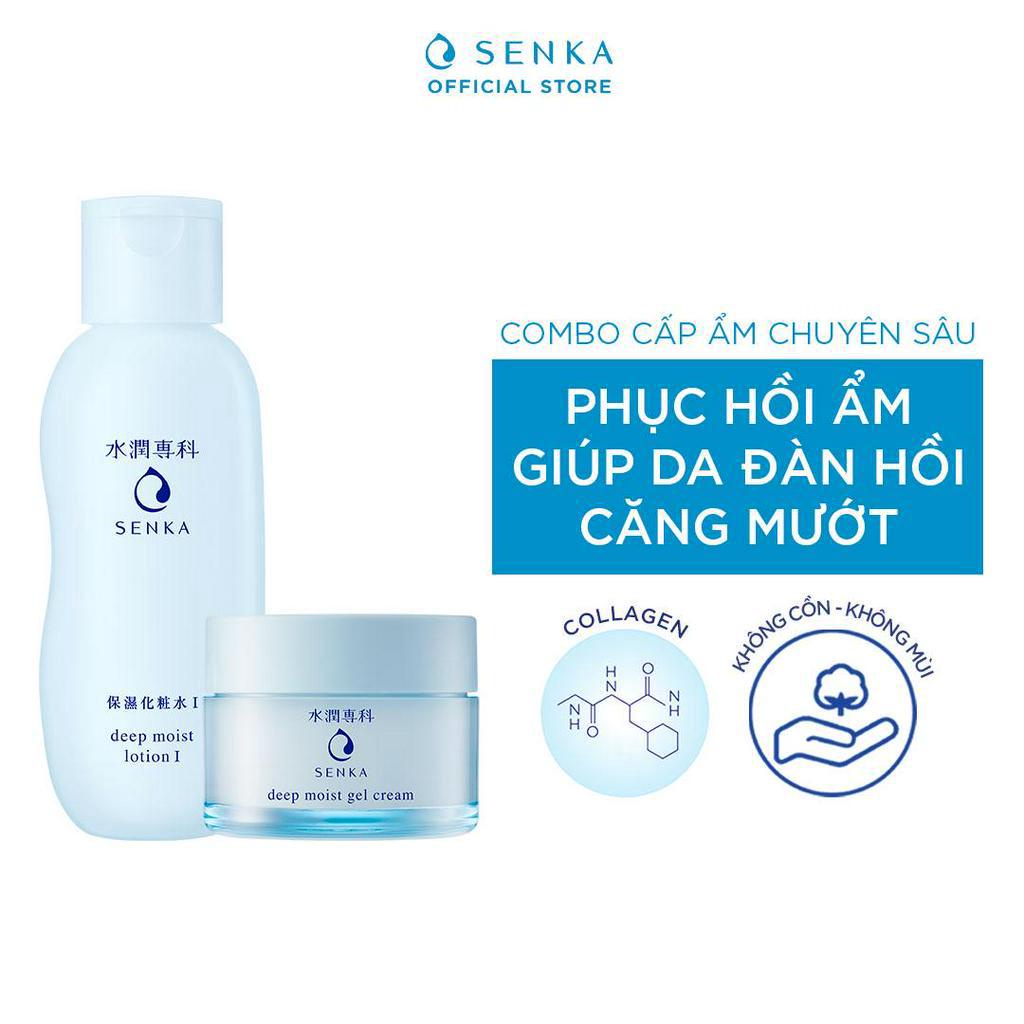 Bộ đôi Nước cân bằng &amp; Mặt nạ ngủ dưỡng ẩm chuyên sâu Senka Deep moist Lotion &amp; Gel Cream