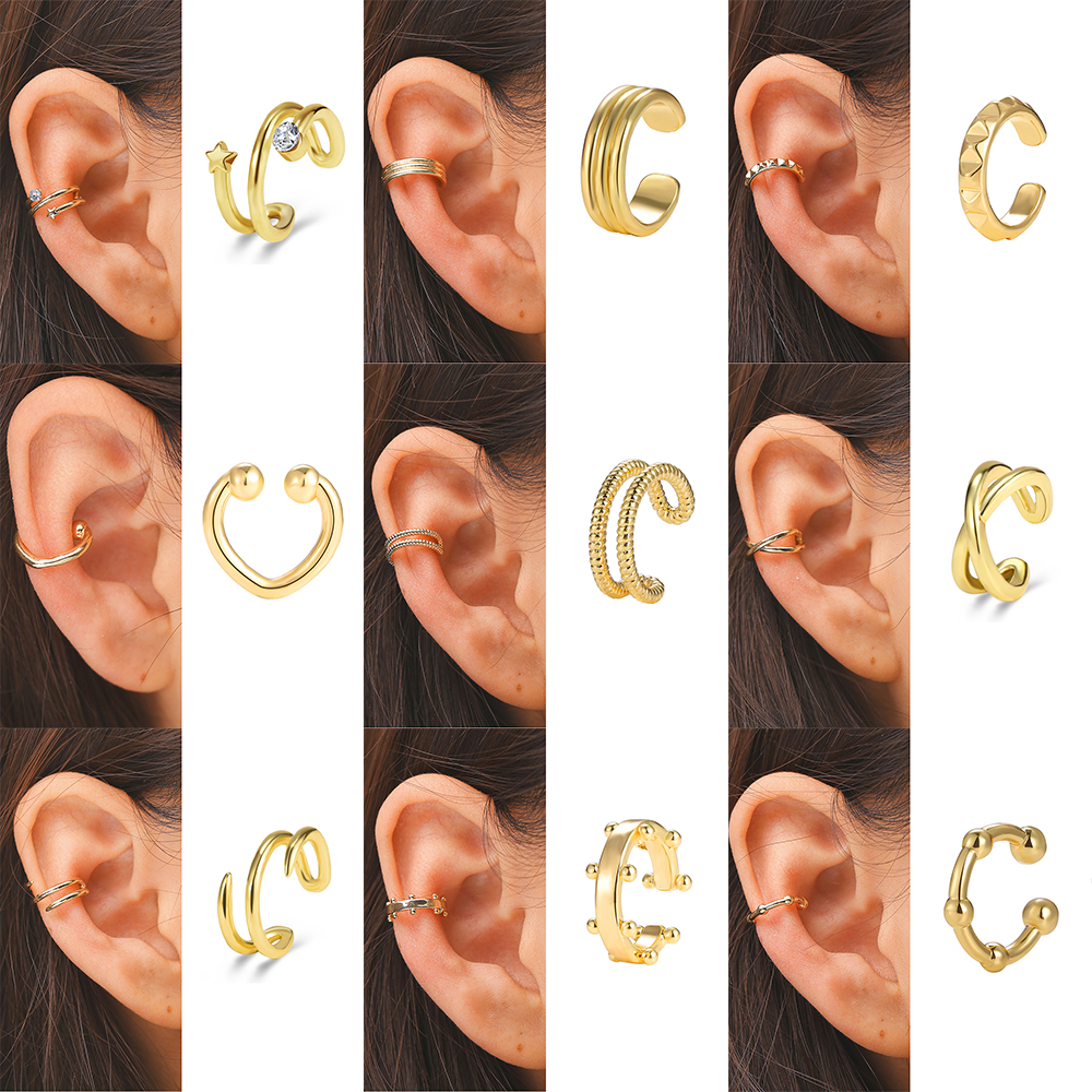 Gold Crystal Fashion Ear Clips Personality Simple Geometry Earrings Women Accessories