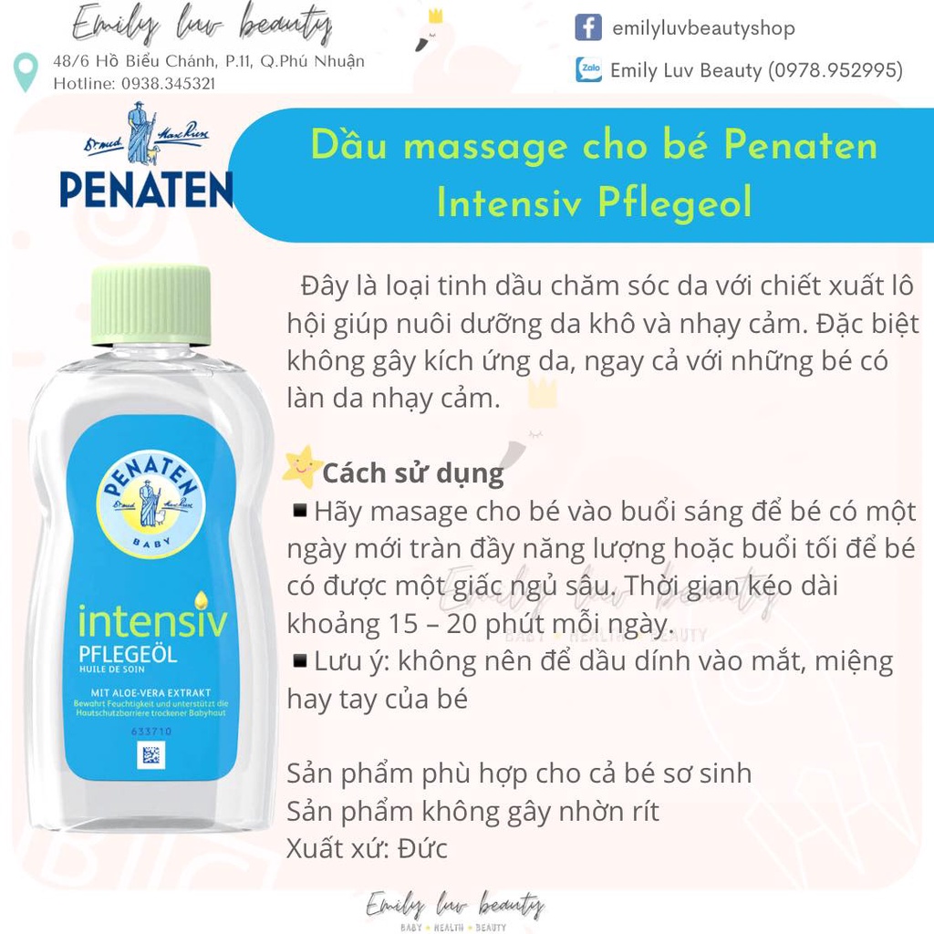 Dầu massage Penaten Intensiv Đức 200ml cho mẹ và bé