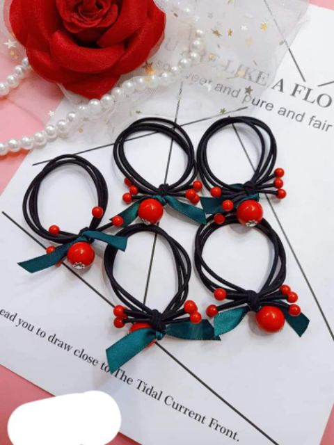 HỘP 10 CÁI CỘT TÓC BUỘC TÓC NƠ RƠI MẪU KÈM HẠT TRAI GIẢ