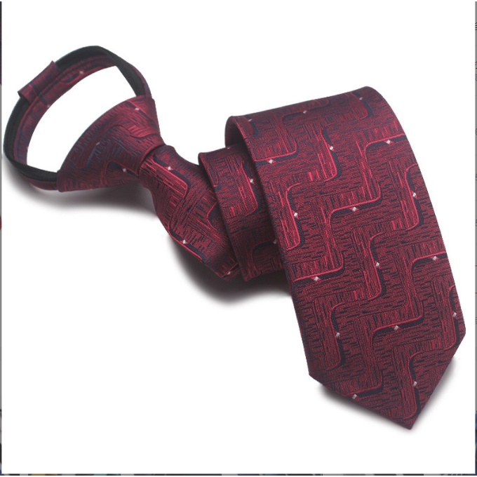 Cravat Nam màu đỏ hoa văn bản nhỏ 6cm cao cấp thắt sẵn khóa kéo, Cravat chú rể, Calavat dự tiệc - CV-606