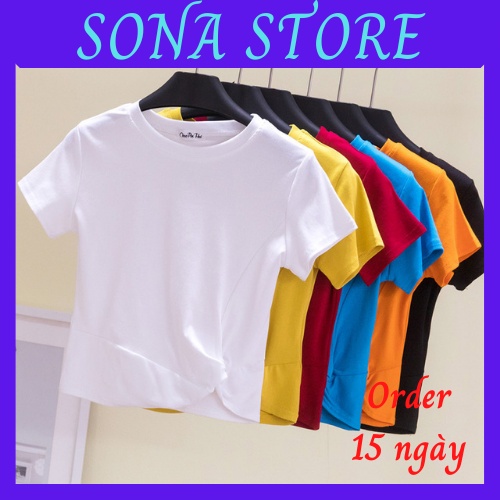 Áo phông nữ thun cotton crotop chất đẹp dáng ôm body cổ tròn cộc tay ngắn xoắn eo Hàn quốc cao cấp mềm thoáng khí AP53