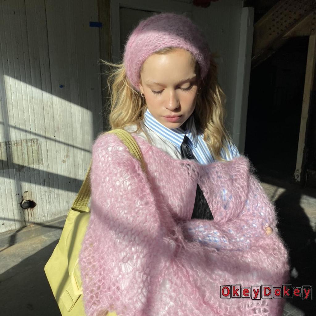 Odokey-y2k Aesthetics Áo Sweater Dệt Kim Họa Tiết Ngôi Sao Năm Cánh Vintage Harajuku Grunge Goth