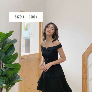 Đầm trễ vai dáng xòe Heybee Clothing đen