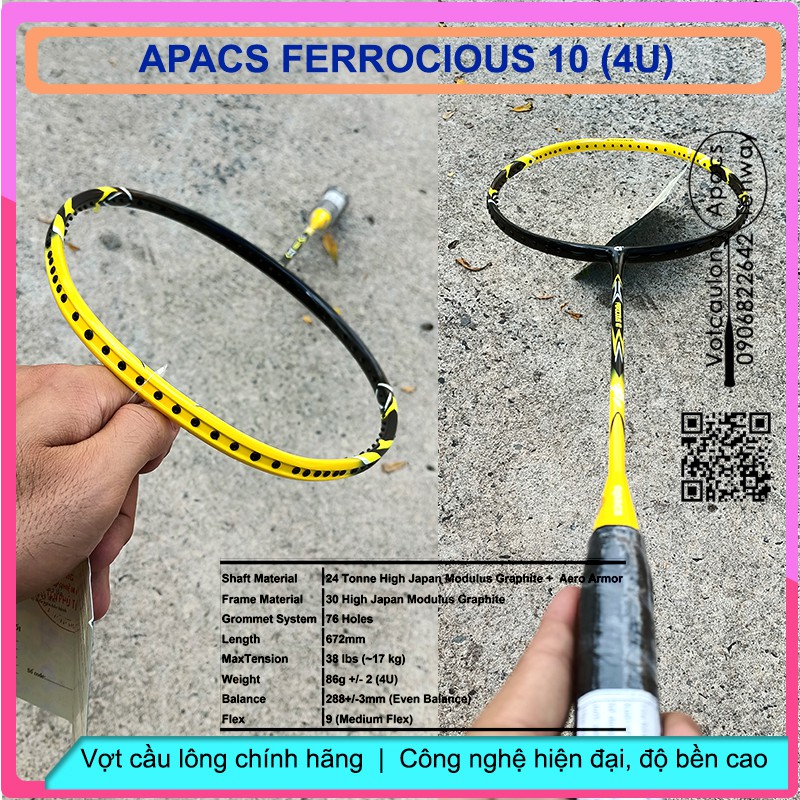 [Vợt cầu lông Apacs Ferocious 10 - 4U] – Vợt cân bằng công thủ toàn diện, công nghệ Apacs Hexagonal T-Throat khí động họ