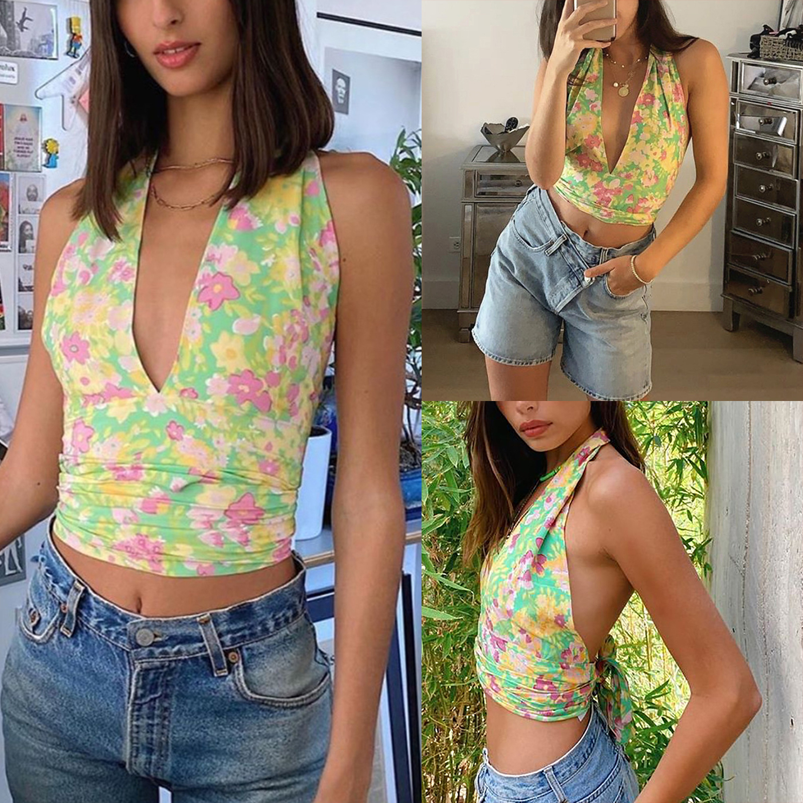 Áo Croptop Sát Nách Hoạ Tiết Hoa Cho Nữ | BigBuy360 - bigbuy360.vn
