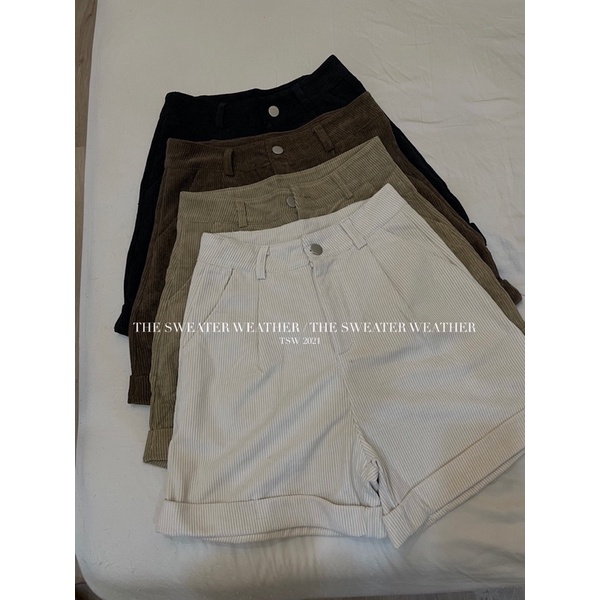 Quần short nhung tăm cạp cao gập gấu kèm belt ( Ảnh thật ) | BigBuy360 - bigbuy360.vn