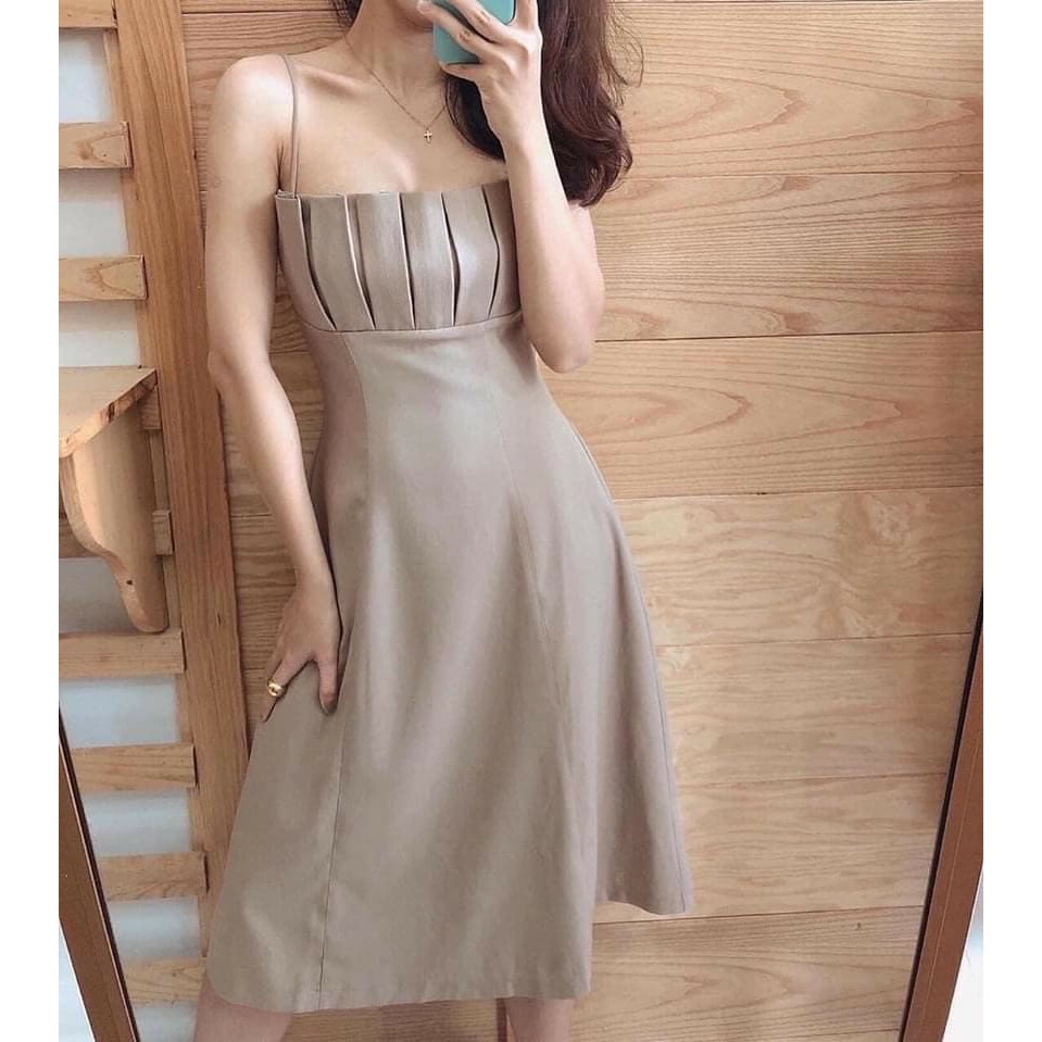 Đầm 2 dây nude ngực xếp ly