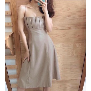 Đầm 2 dây nude ngực xếp ly