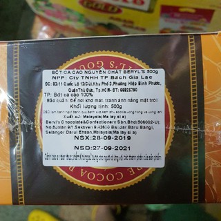 BỘT CACAO BERYLS hộp 500gr
