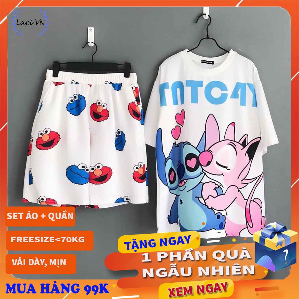 Set Đồ Bộ stitch-cartoon 3D Cute DB02-Pijama, Đồ Bộ Thun, Set đồ mặc nhà, bộ ngủ,Áo+ Quần Đùi Gấu KAWS Vải Thun Cotton | BigBuy360 - bigbuy360.vn