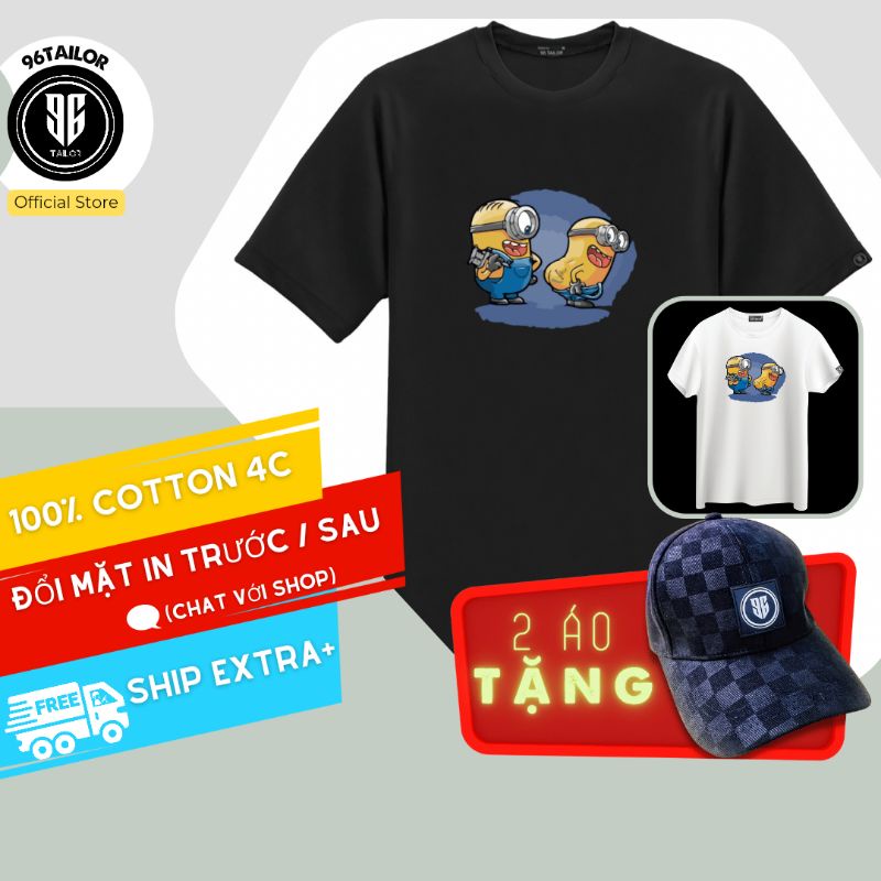 Áo Thun Unisex Minion Thợ Xăm Mông Form Rộng Nam Nữ Cotton 4 Chiều 96 Tailor