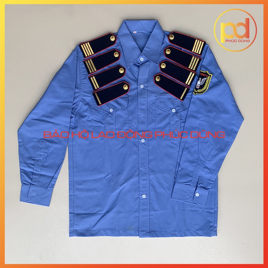 Combo Áo Đồng Phục Bảo Vệ Xanh Biển Dài Tay Đi Kèm Cầu Vai Gạch Đồng nền xanh đen Sang Trọng Chuyên Nghiệp